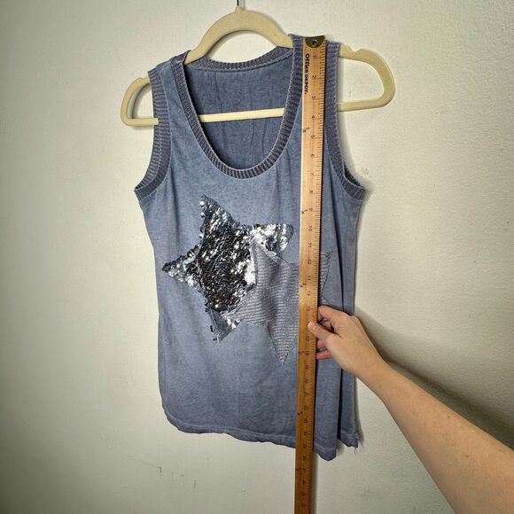 Gray Blue Knit Sleeveless Scoop Neck Tank Top 2 Stars One Silver Sequined Med - Picture 6 of 10